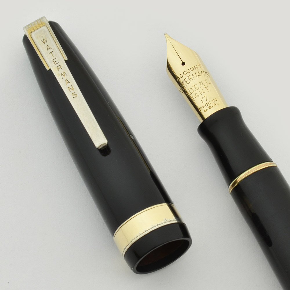 Waterman 100 Year Emblem Fountain Pen (1940s) - Black, Firm Fine 14k